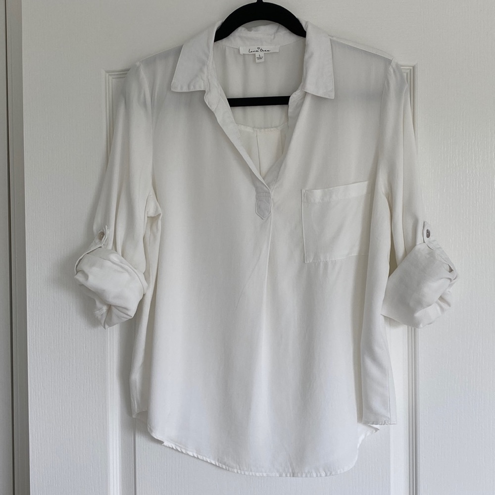 NWOT white popover round hem top